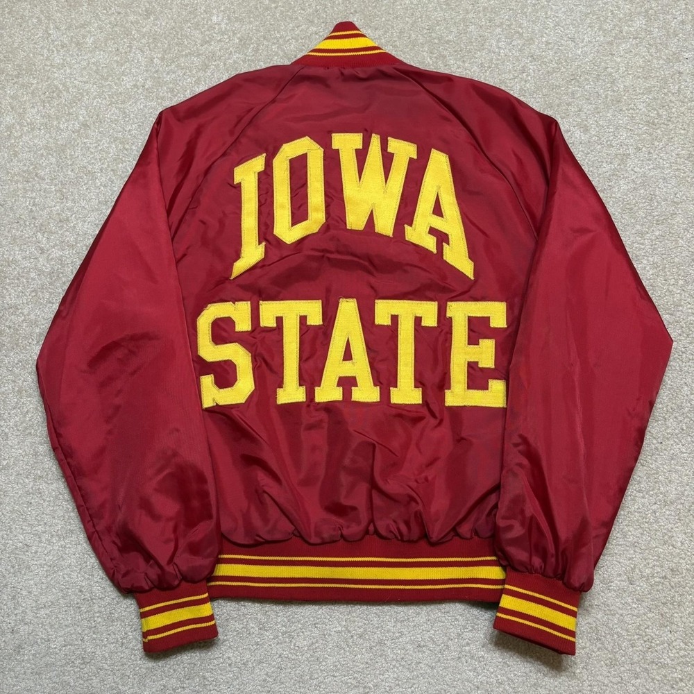 Vtg Iowa State Cyclones Satin Jacket Mens Medium Red Made USA 70s 80s ISU NCAA